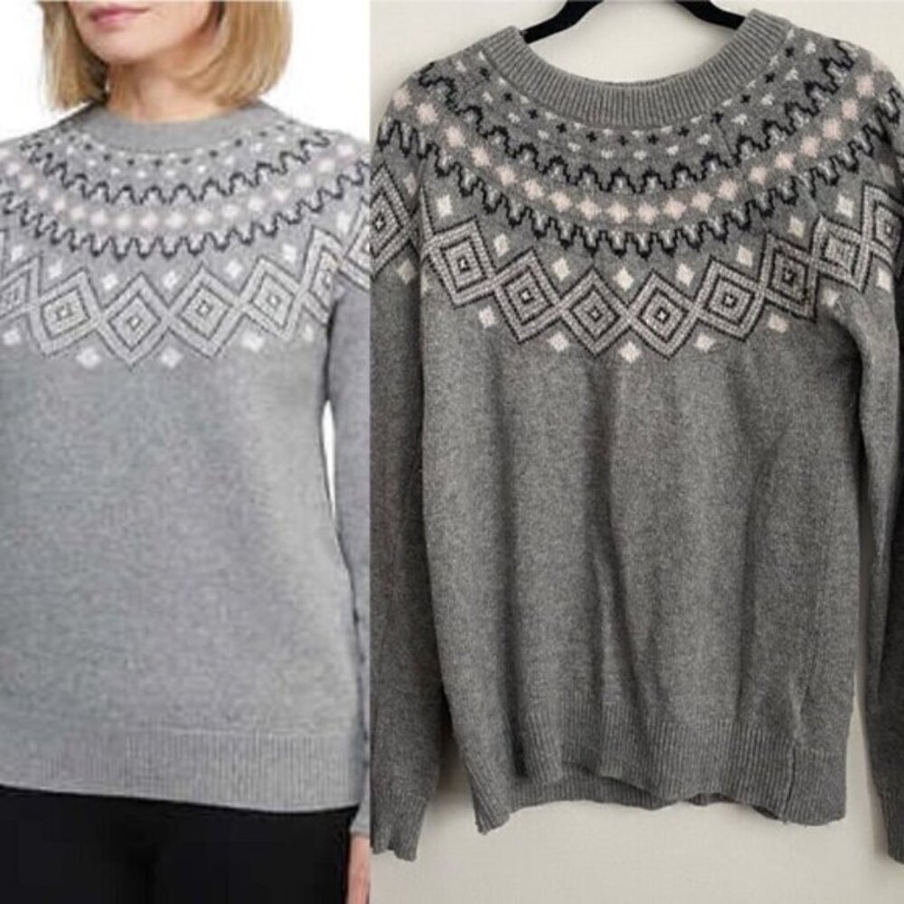 Stormpack Sunice Fair Isle Cotton Wool Blend Sweater • Light Gray • L Large
